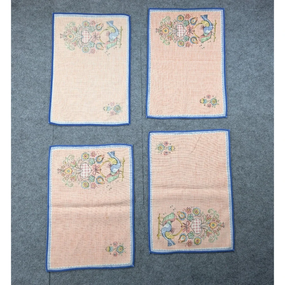 Vintage Cloth Napkins Set of 4 Retro 11x16 Inch Singing Birds Mid Century Style